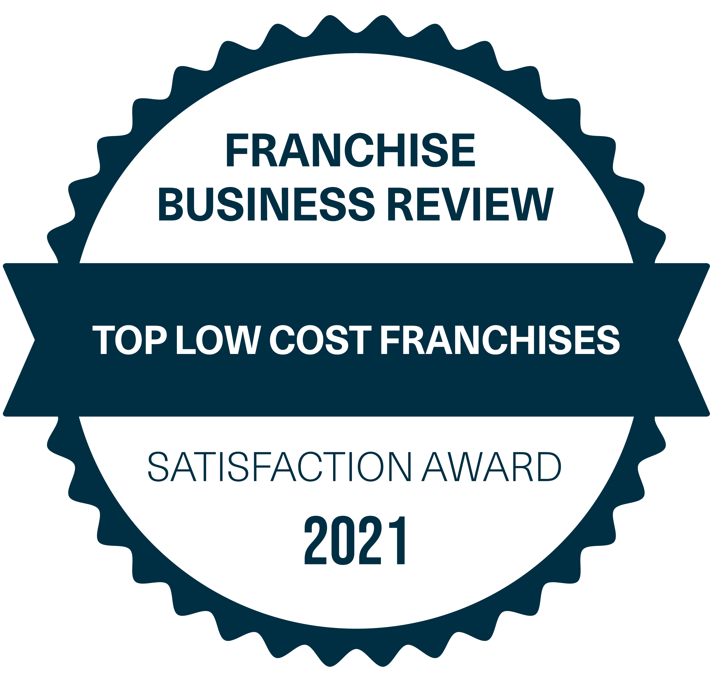Top Low Cost Franchises 2021 Satisfaction Award from Franchise Business Review badge
